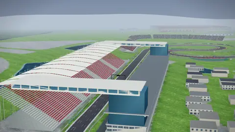Recta principal y tribunas del Shanghai International Circuit en nuestro entorno 3D, sin coches