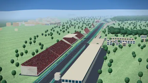 Start-Ziel-Gerade und Tribünen der Strecke Autodromo Nazionale di Monza in unserer 3D-Umgebung, ohne Fahrzeuge