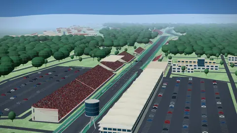 Start-Ziel-Gerade und Tribünen der Strecke Autodromo Nazionale di Monza in unserer 3D-Umgebung, ohne Fahrzeuge