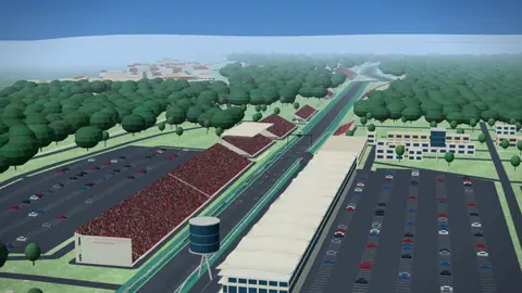 Start-Ziel-Gerade und Tribünen der Strecke Autodromo Nazionale di Monza in unserer 3D-Umgebung, ohne Fahrzeuge