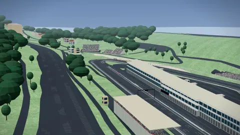 Start-Ziel-Gerade und Tribünen der Strecke Circuit de Spa-Francorchamps in unserer 3D-Umgebung, ohne Fahrzeuge