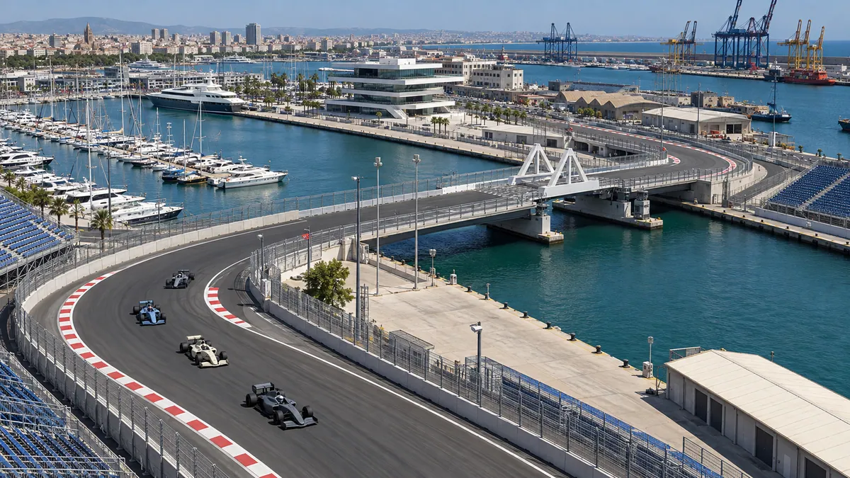 Illustration (KI-generiert): Valencia Street Circuit um 2012 mit Rennwagen