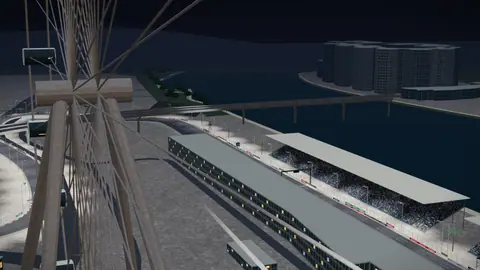 Start-Ziel-Gerade und Tribünen der Strecke Marina Bay Street Circuit in unserer 3D-Umgebung, ohne Fahrzeuge