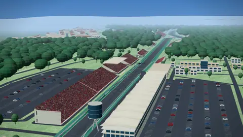 Start-Ziel-Gerade und Tribünen der Strecke Autodromo Nazionale di Monza in unserer 3D-Umgebung, ohne Fahrzeuge