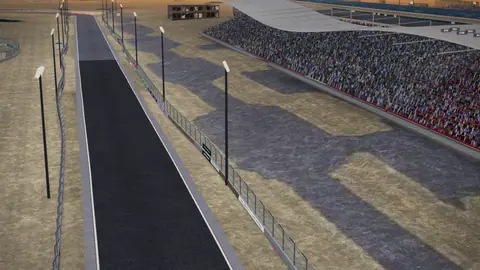 Die Strecke Bahrain International Circuit in unserer 3D-Umgebung, ohne Fahrzeuge