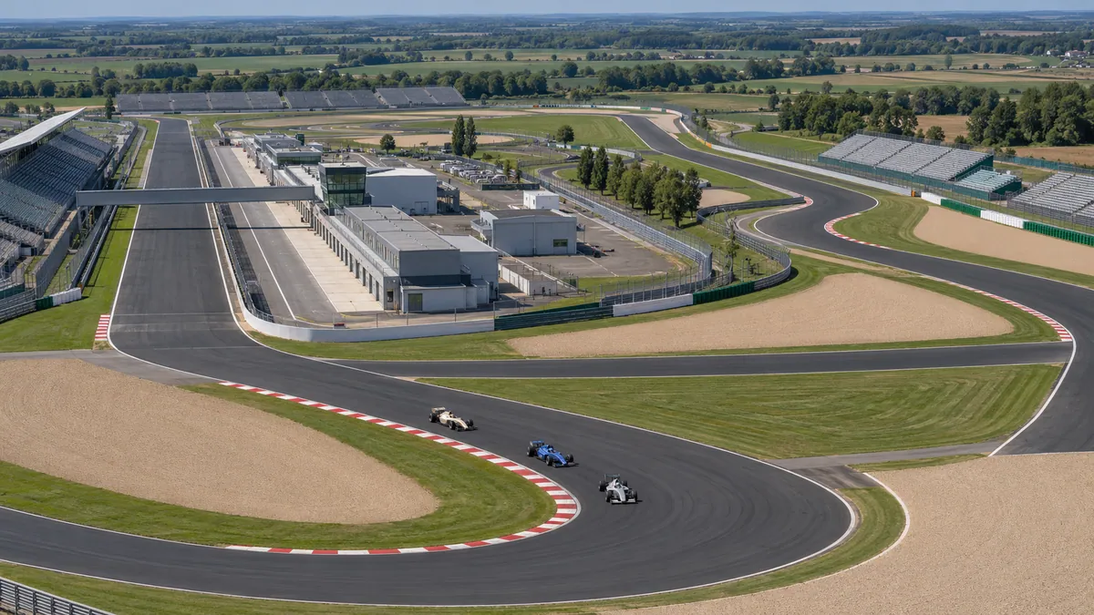 Illustration (KI-generiert): Circuit de Nevers Magny-Cours um 2005 mit Rennwagen