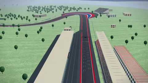 Start-Ziel-Gerade und Tribünen der Strecke Circuit of the Americas in unserer 3D-Umgebung, ohne Fahrzeuge