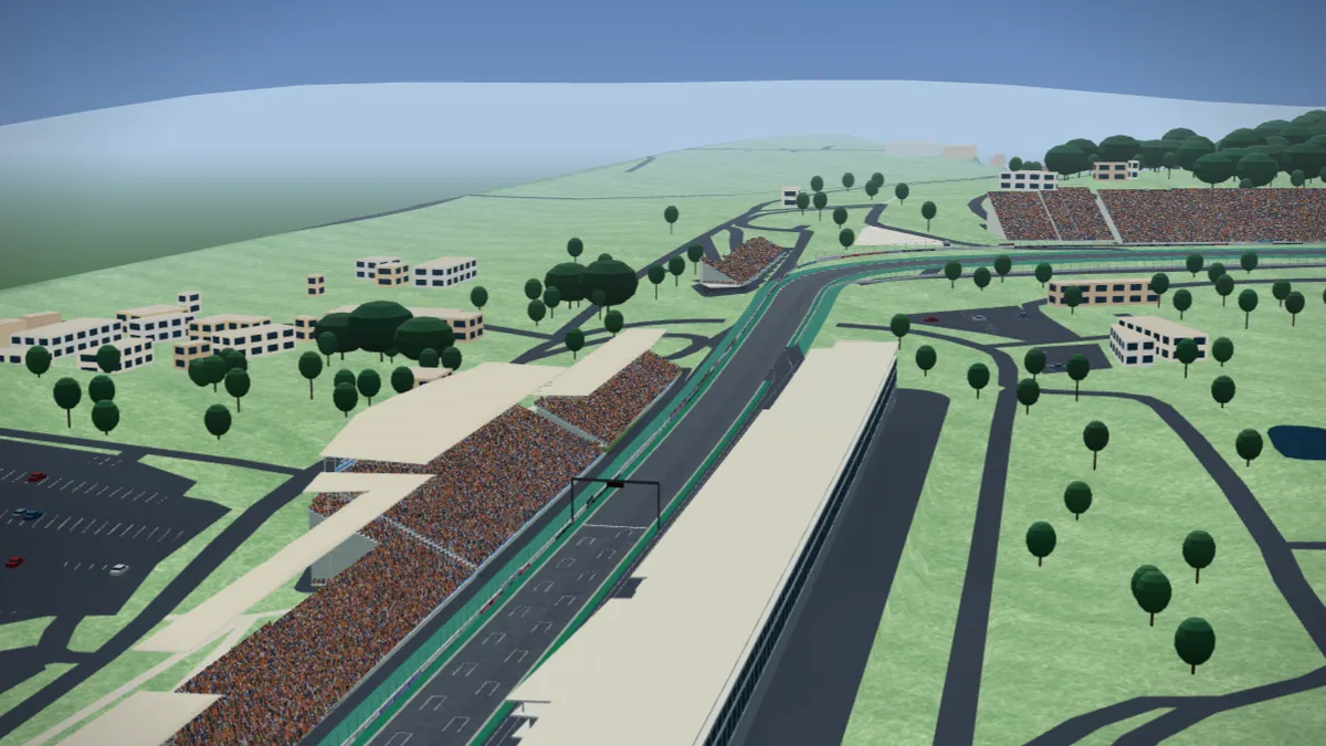 Start-Ziel-Gerade und Tribünen der Strecke Red Bull Ring in unserer 3D-Umgebung, ohne Fahrzeuge