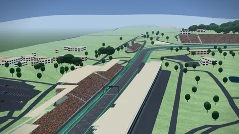 Recta principal y tribunas del circuito Red Bull Ring en nuestro entorno 3D, sin coches