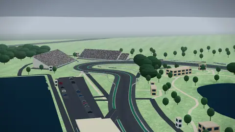 Recta principal y tribunas del Circuit Gilles Villeneuve en nuestro entorno 3D, sin coches