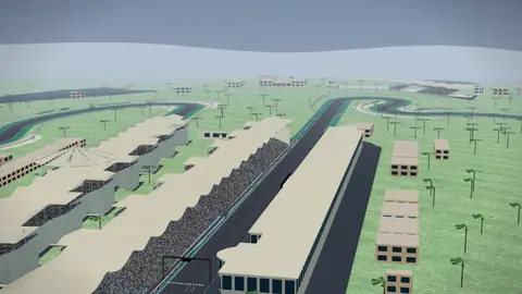 Recta principal y tribunas del Sepang International Circuit en nuestro entorno 3D, sin coches