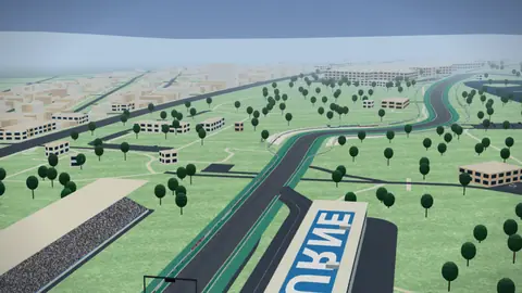 Recta principal y tribunas del Albert Park Grand Prix Circuit en nuestro entorno 3D, sin coches