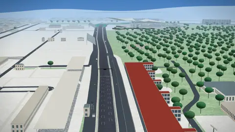 Start/finish straight and grandstands of the Autódromo Hermanos Rodríguez circuit in our 3D environment, without cars