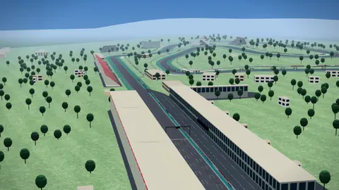 Recta principal y tribunas del Circuit de Barcelona-Catalunya en nuestro entorno 3D, sin coches
