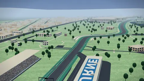 Recta principal y tribunas del Albert Park Grand Prix Circuit en nuestro entorno 3D, sin coches