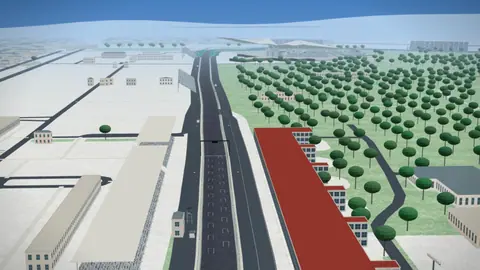 Start-Ziel-Gerade und Tribünen der Strecke Autódromo Hermanos Rodríguez in unserer 3D-Umgebung, ohne Fahrzeuge